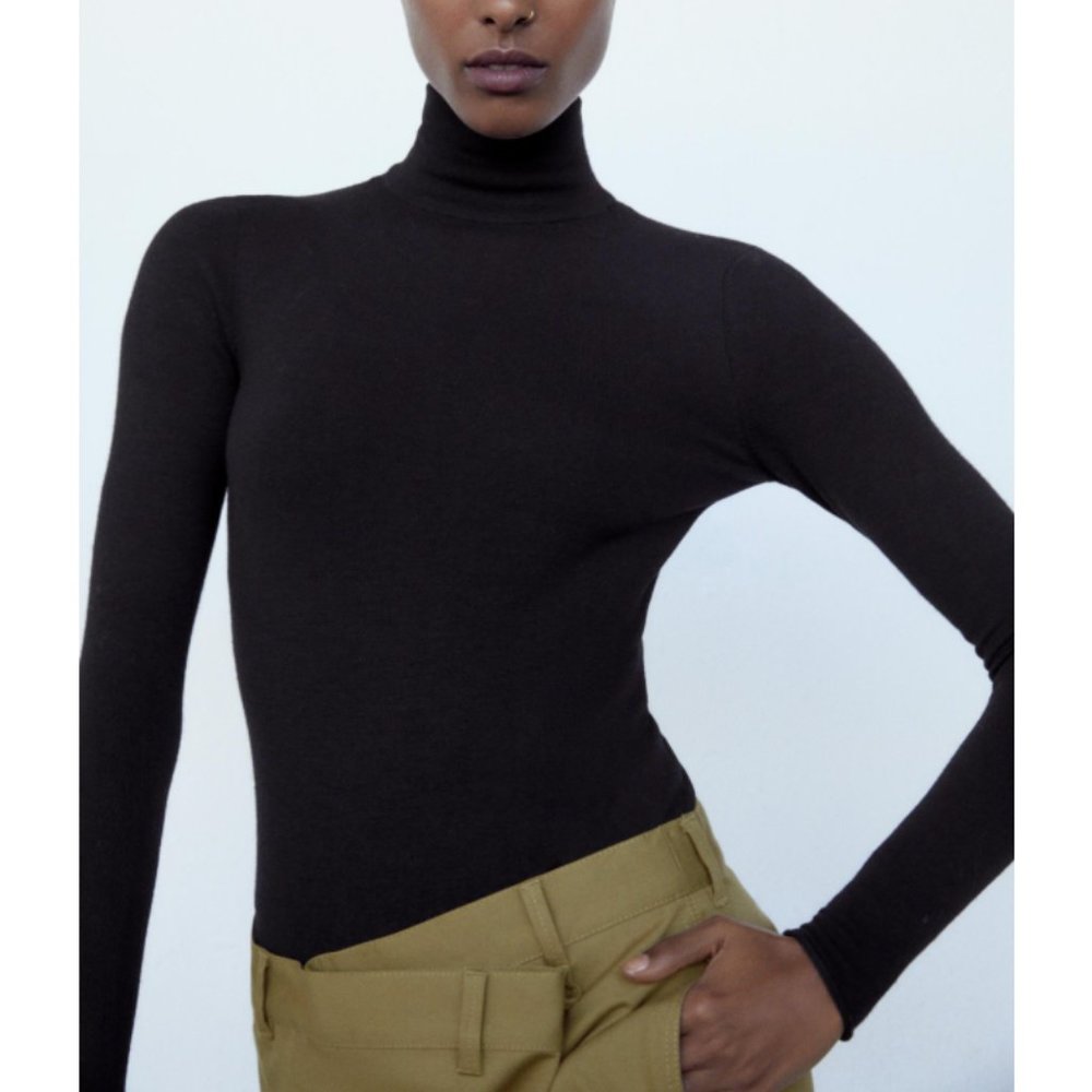 ZARA BLACK 100% MERINO WOOL BODYSUIT - Picture 3 of 4